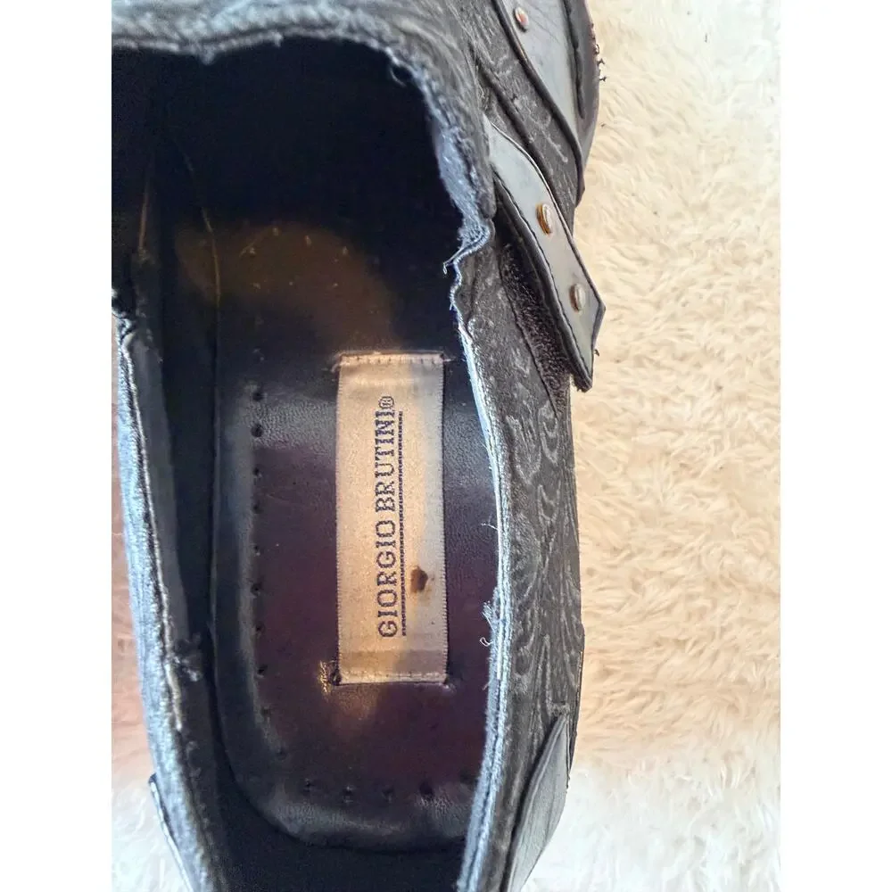 Giorgio Brutini Black Embossed Square Toe Slip On Loafers Men 9